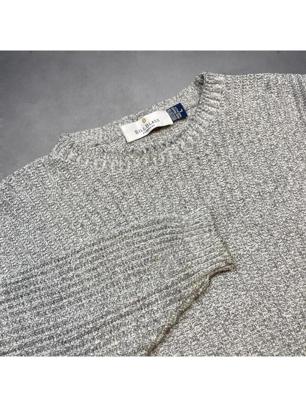 Vintage Bill Blass Hand Framed Sweater Large Gray Knit 80s USA Grandpa Retro - Picture 2 of 5